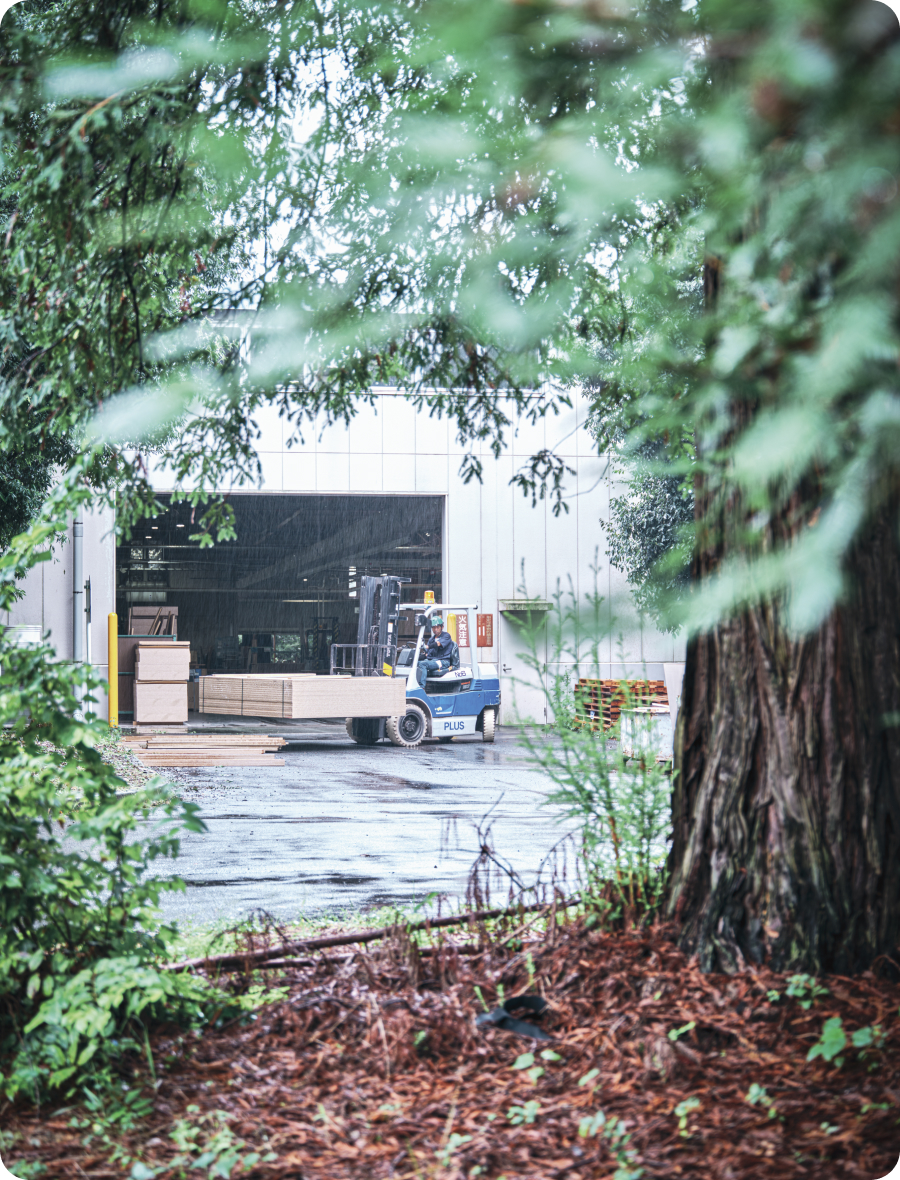 前橋工場の特徴である周辺地域を仕切る塀やフェンスがなく緑樹を植栽してある写真